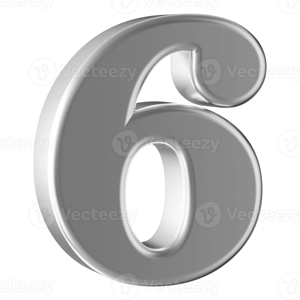 Silver 3D Number 6 png