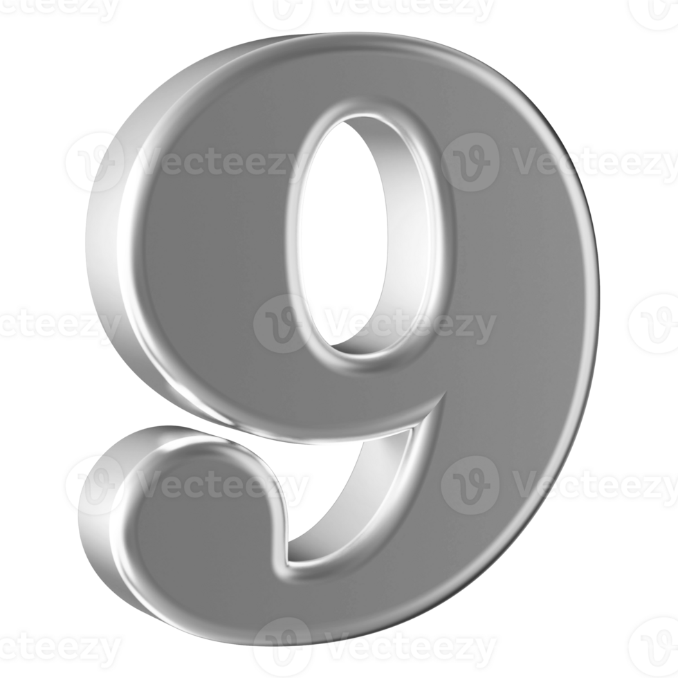 Silver 3D Number 9 png