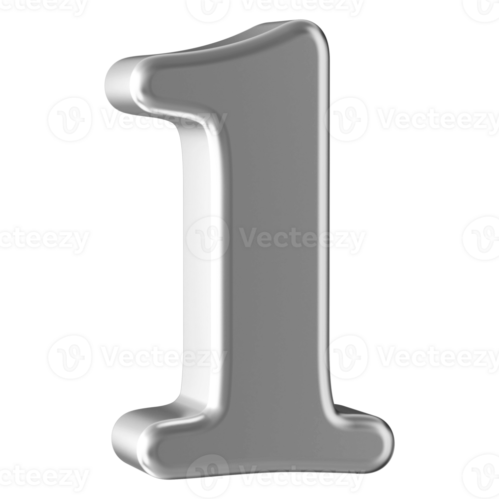 Silver 3D Number 1 png