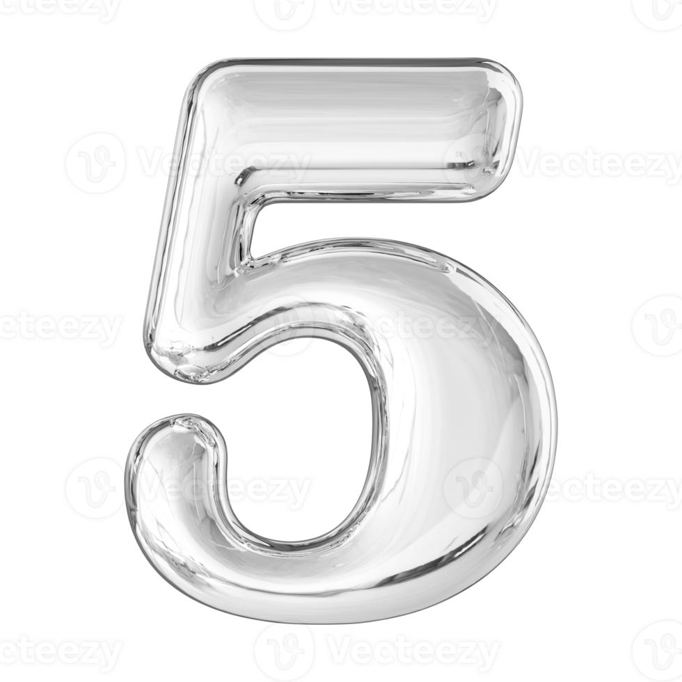 Silver 3D Number 5 png
