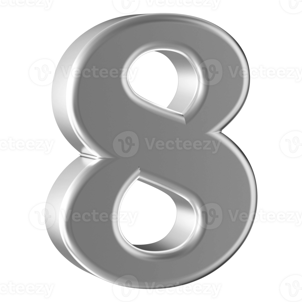 Silver 3D Number 8 png