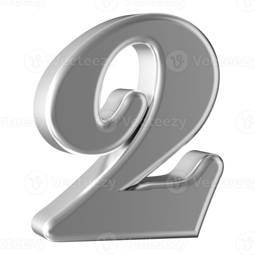 Silver 3D Number 2 png