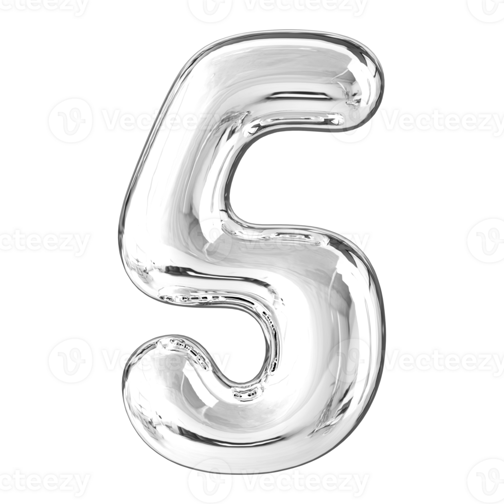Silver 3D Number 5 46646281 PNG