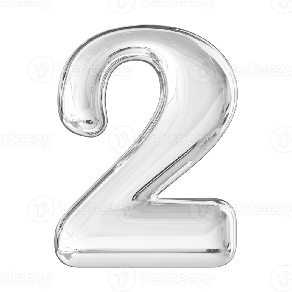 Silver 3D Number 2 png