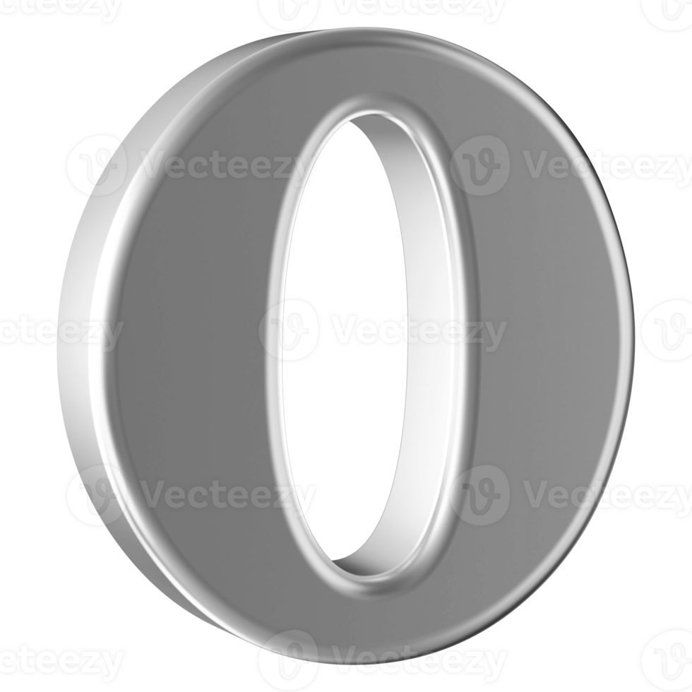 Silver 3D Number 0 png