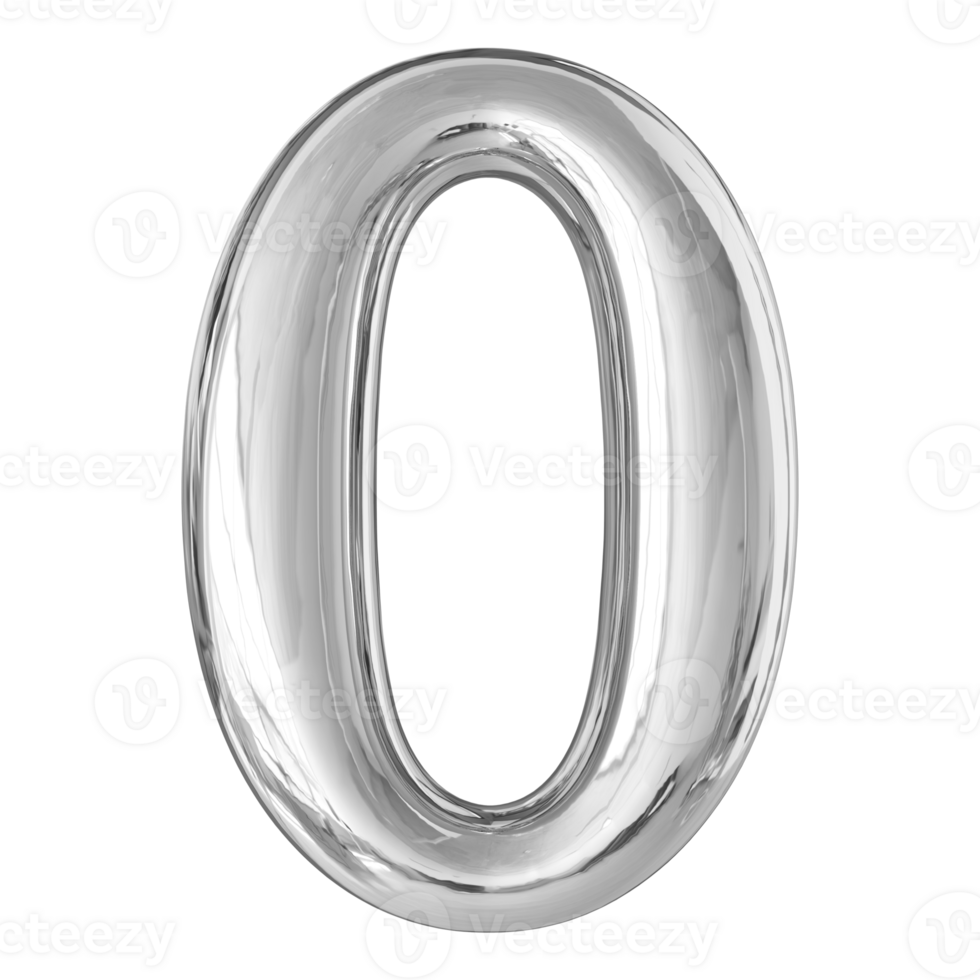 Silver 3D Number 0 png