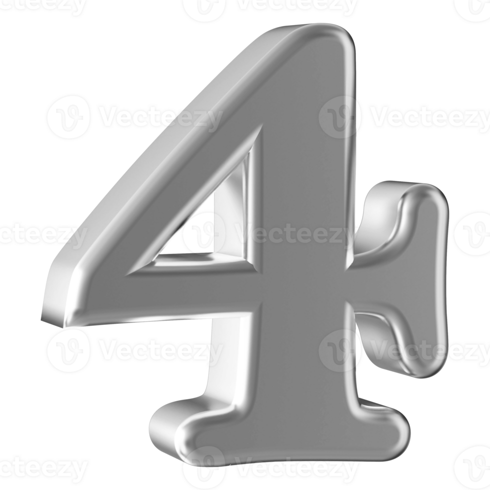 Silver 3D Number 4 png