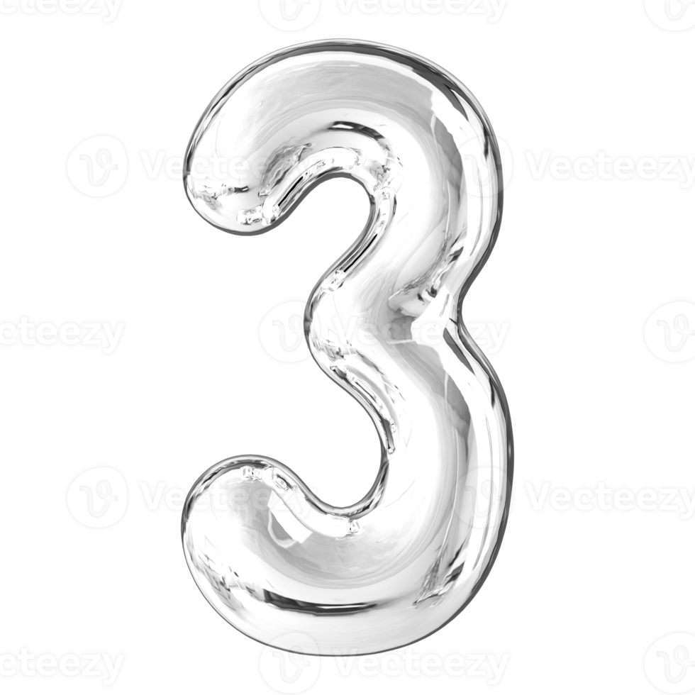 Silver 3D Number 3 png