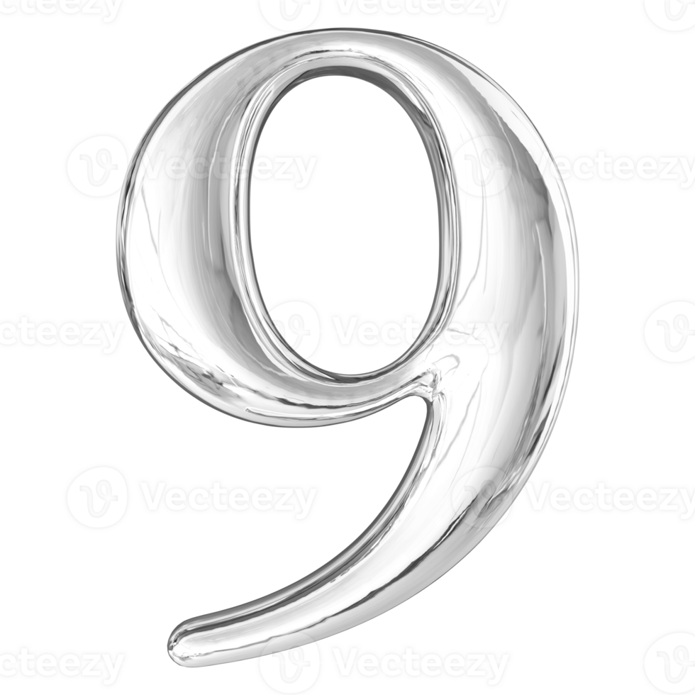 Silver 3D Number 9 png