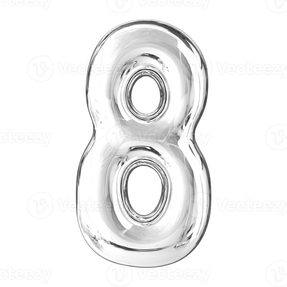 Silver 3D Number 8 png
