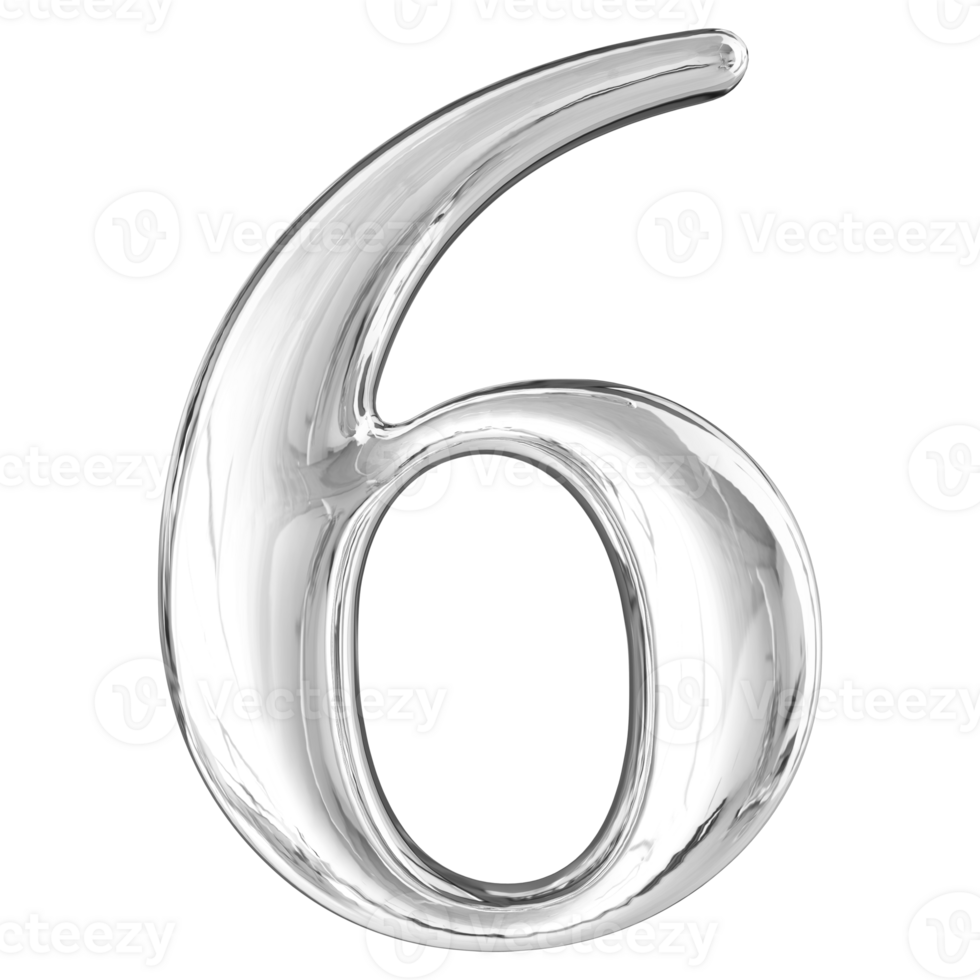 Silver 3D Number 6 png