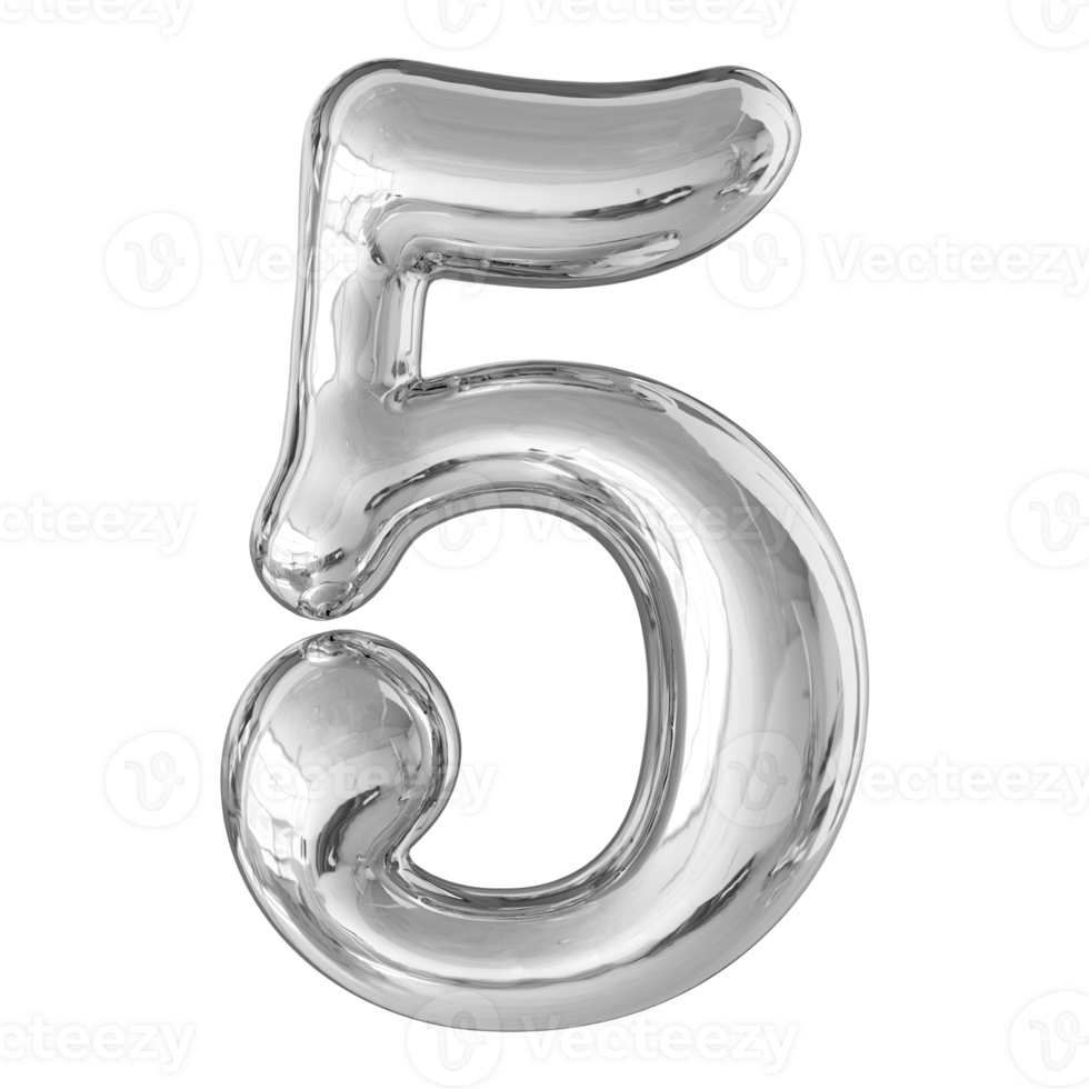 Silver 3D Number 5 png