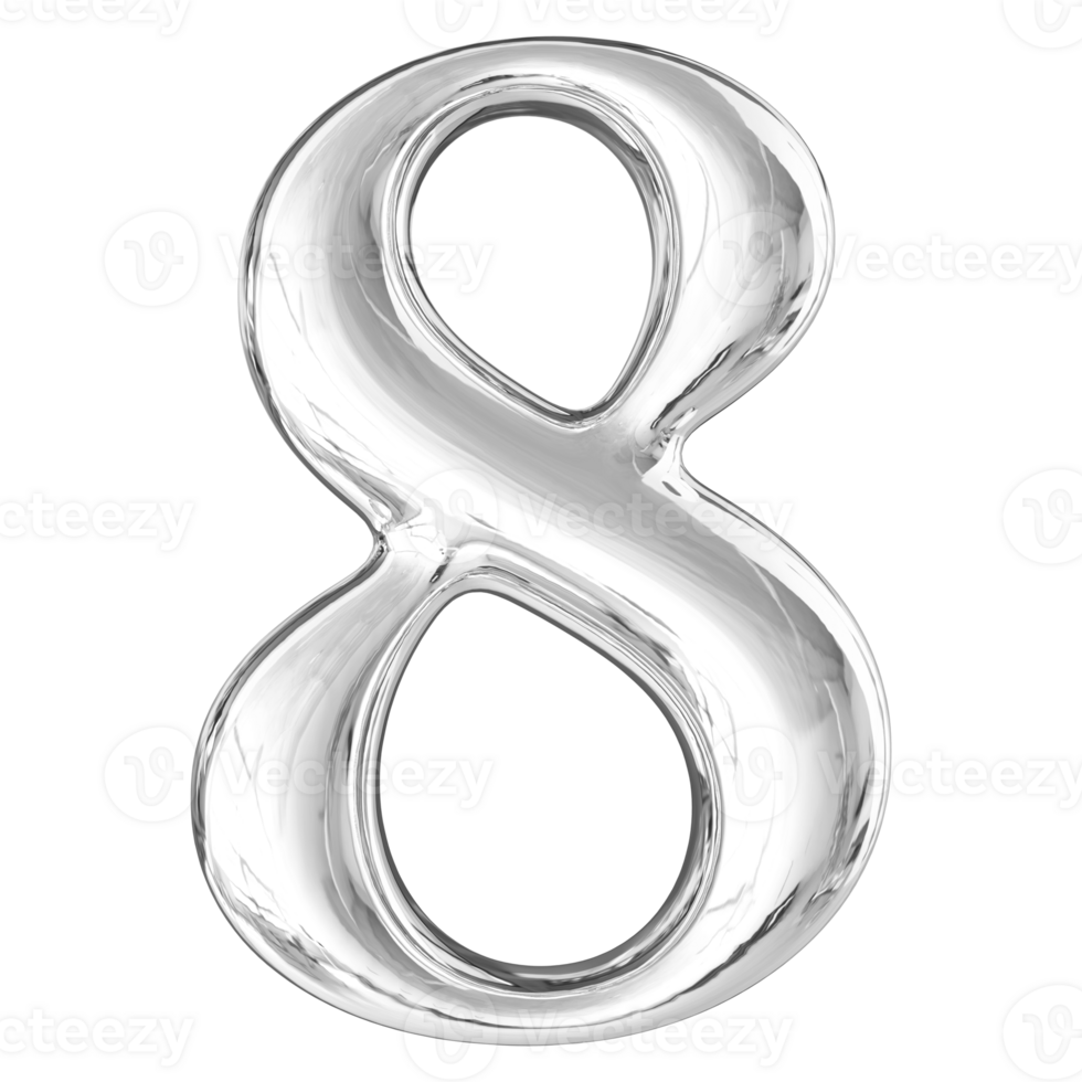 Silver 3D Number 8 png