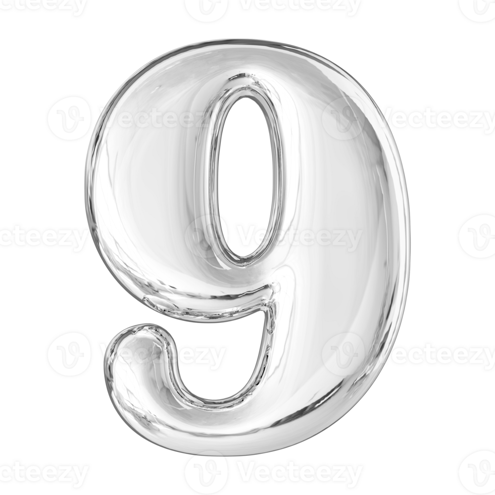 Silver 3D Number 9 png
