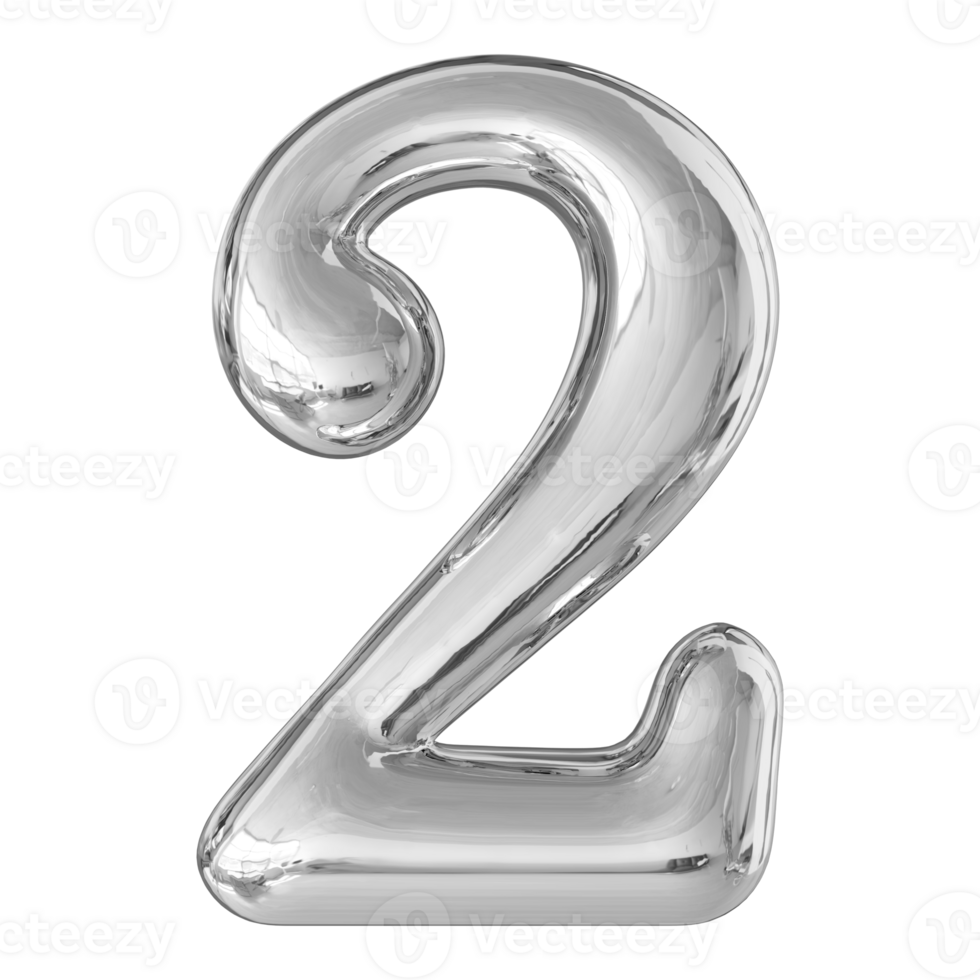 Silver 3D Number 2 png