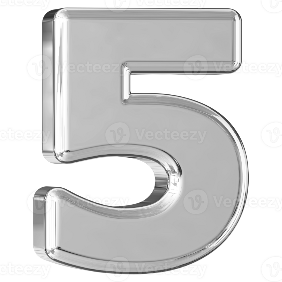 Silver 3D Number 5 png
