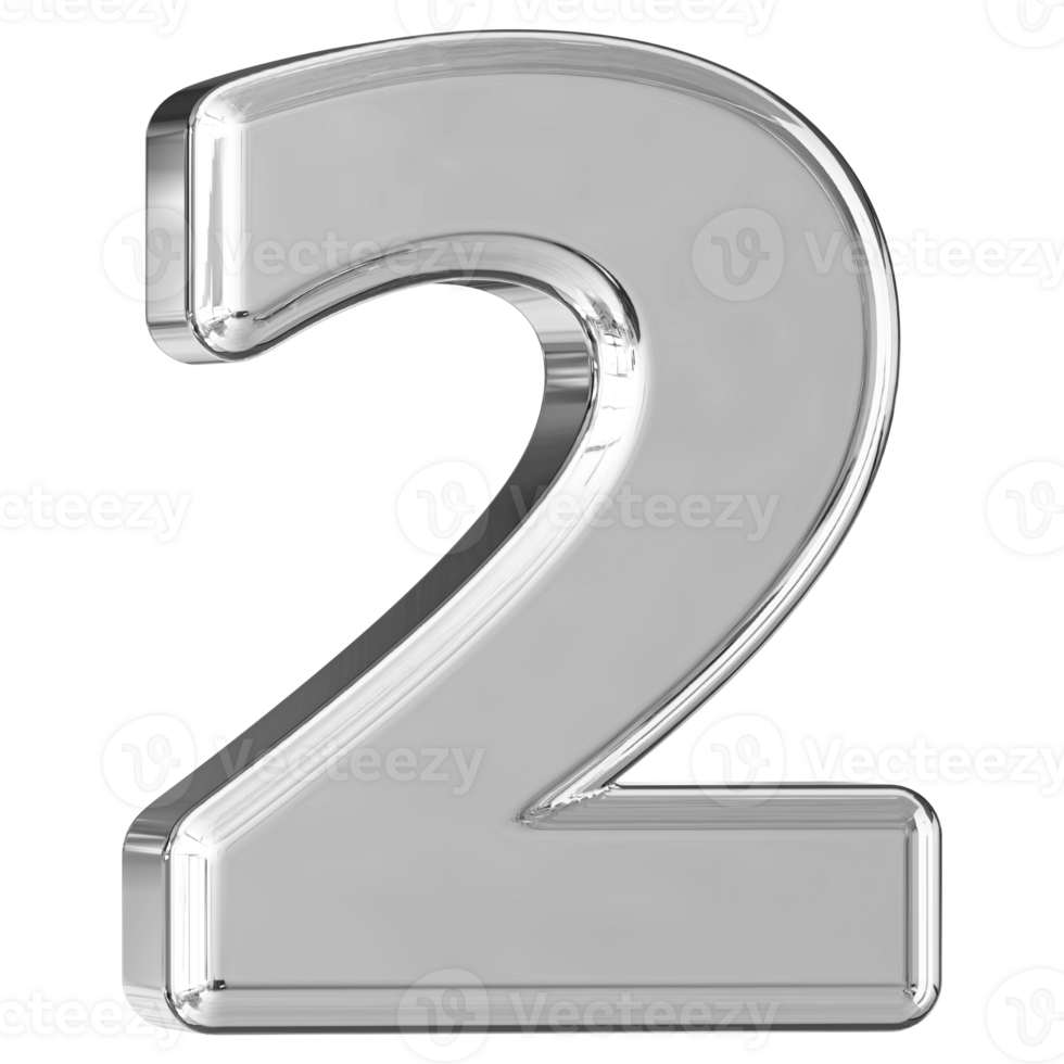 Silver 3D Number 2 png