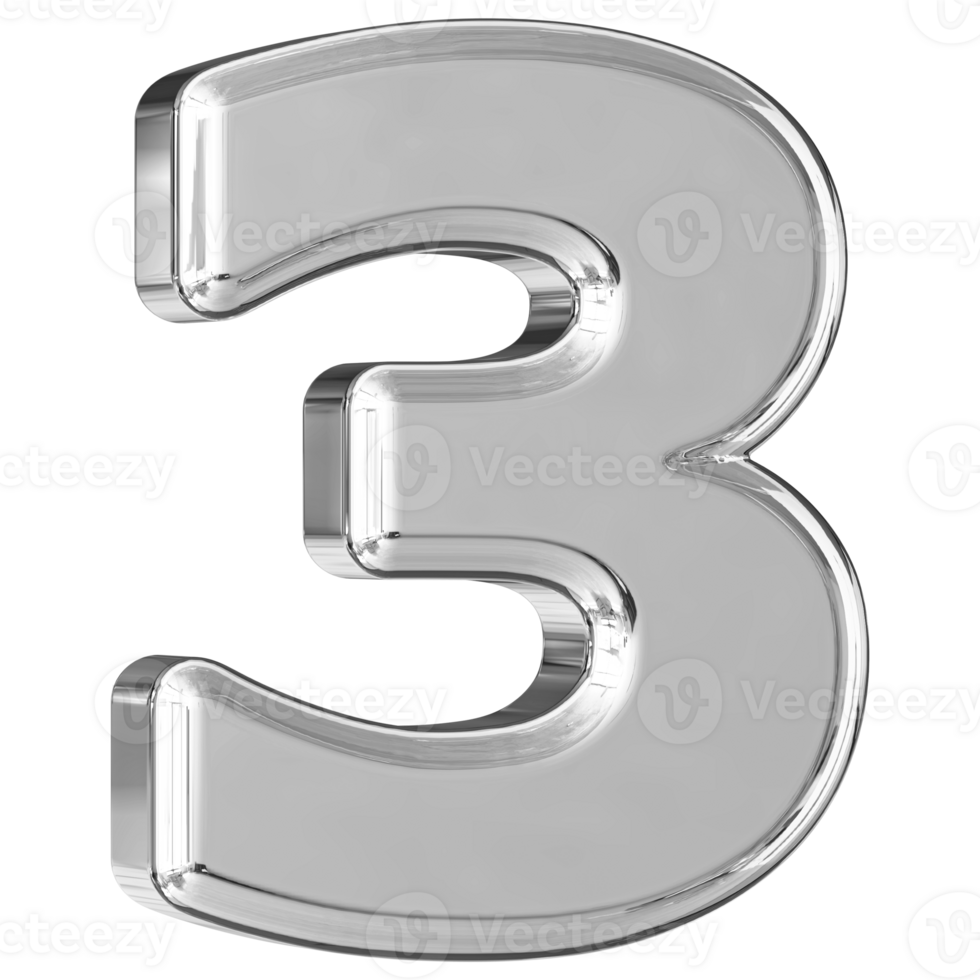 Silver 3D Number 3 png