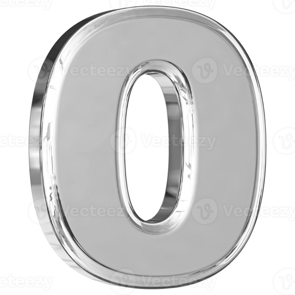 Silver 3D Number 0 png