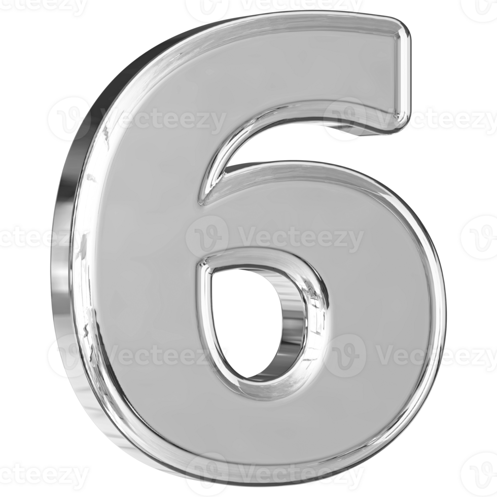 Silver 3D Number 6 png