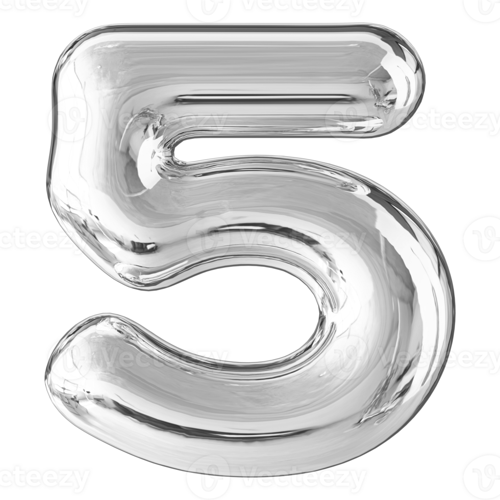 Silver Bubble 3D Number 5 png