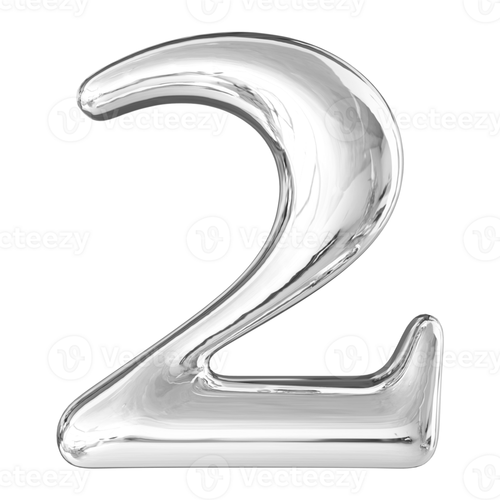 Silver 3D Number 2 png