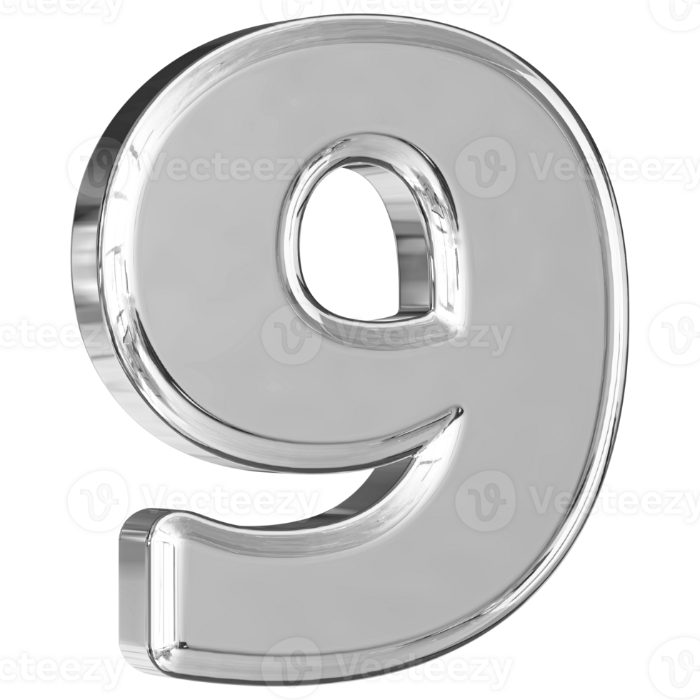 Silver 3D Number 9 png