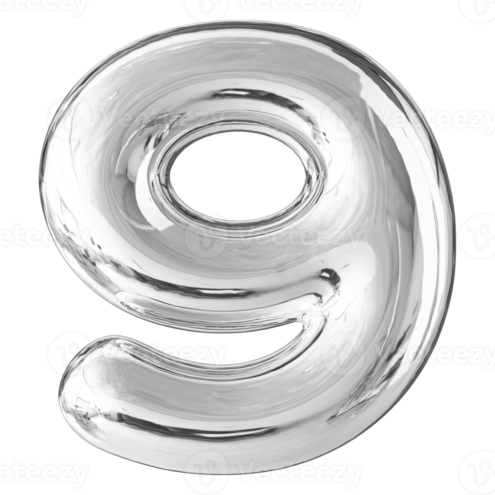 Silver Bubble 3D Number 9 png