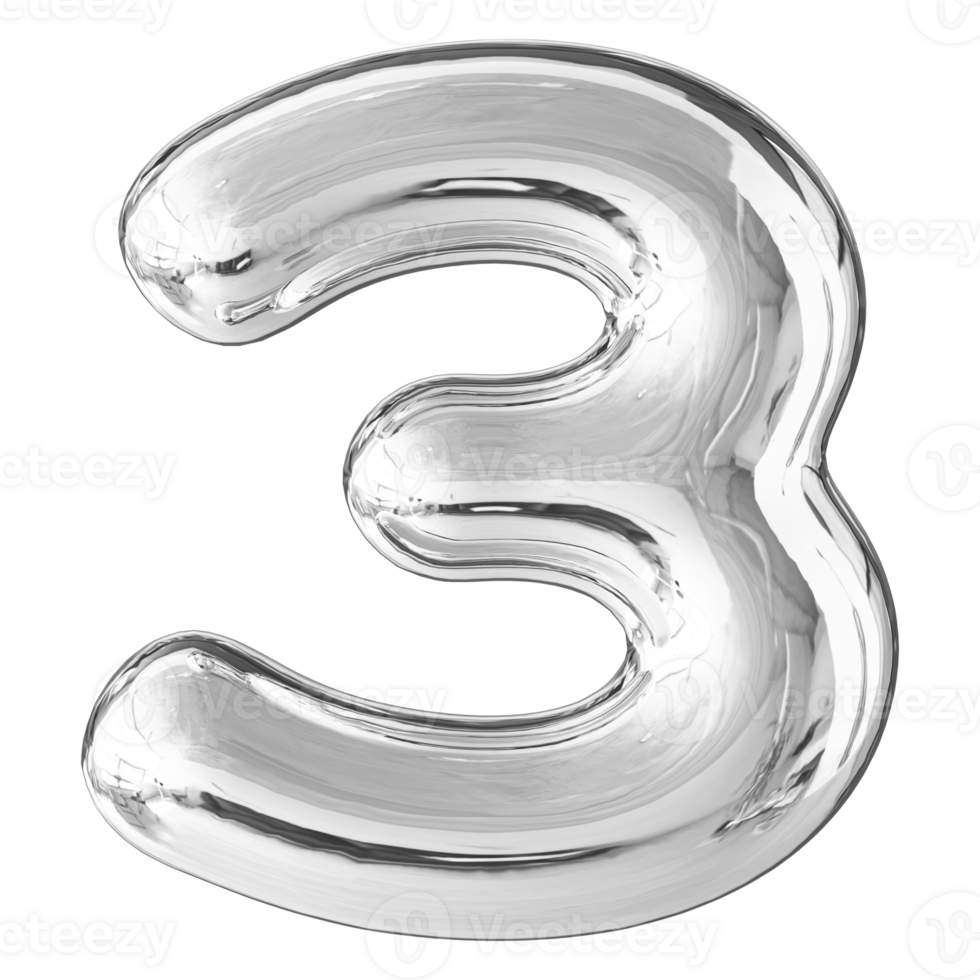 Silver Bubble 3D Number 3 png