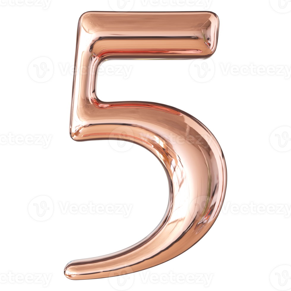Gold 3D Number 5 png