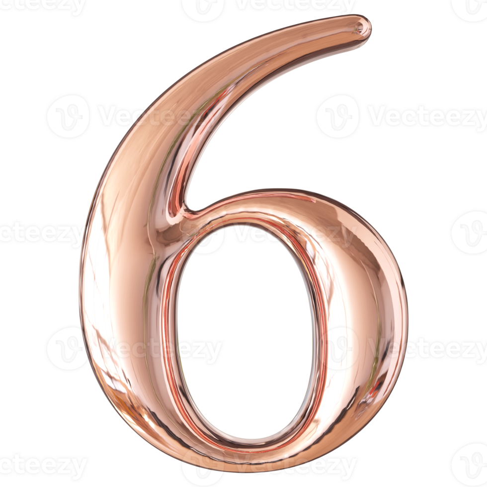 Gold 3D Number 6 png