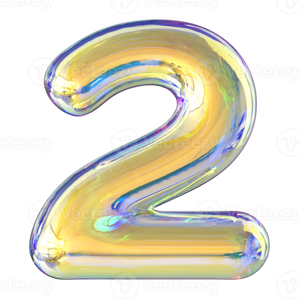 Gold Bubble 3D Number 2 png