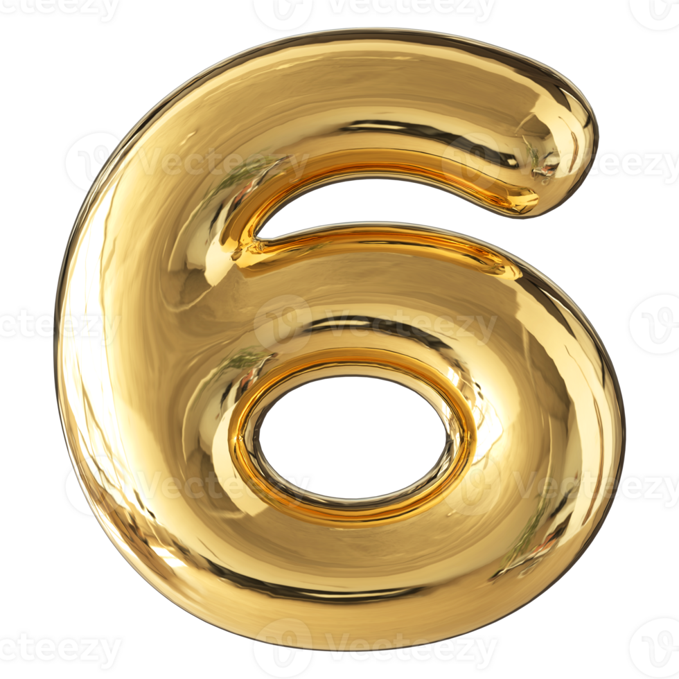 Gold Bubble 3D Number 6 png