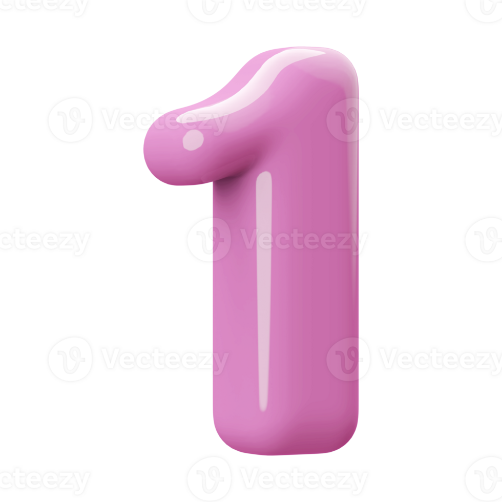 Pink 3D Number 1 png