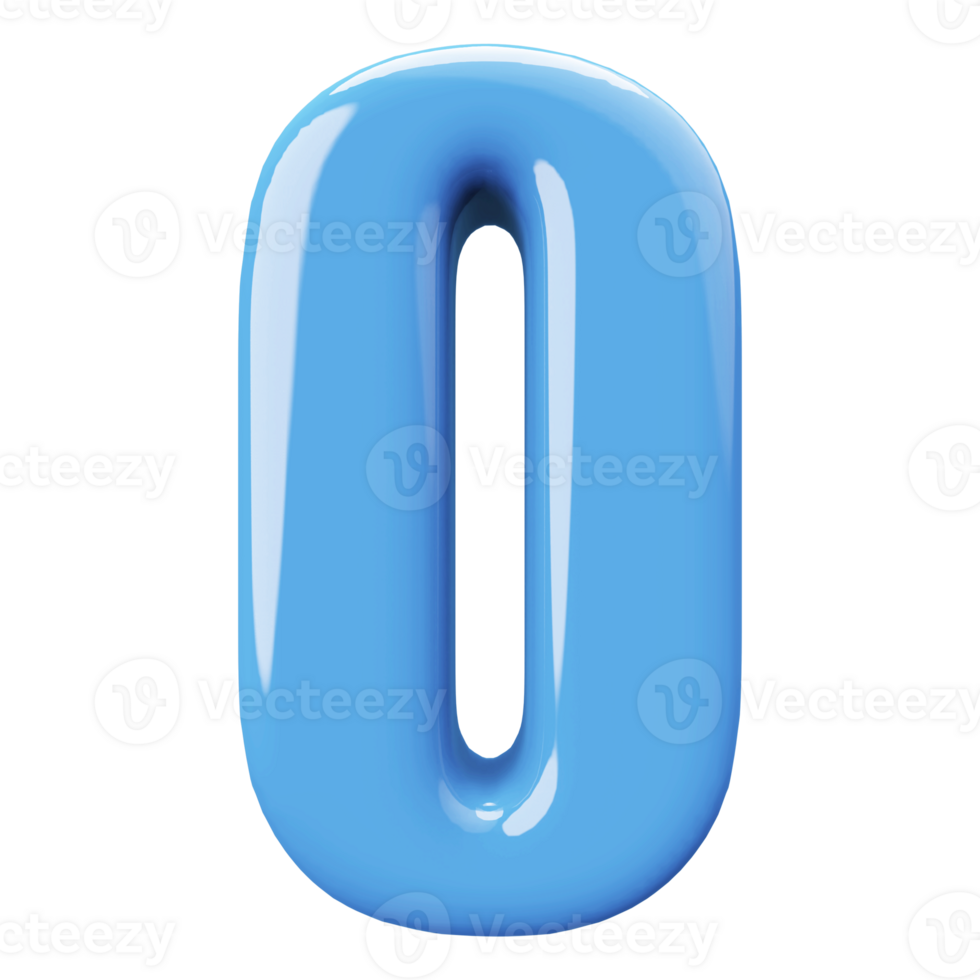 Blue 3D Number 0 png