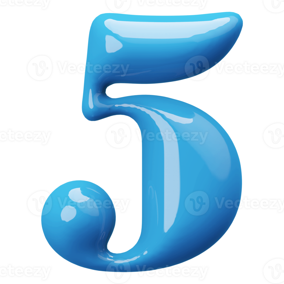Blue 3D Number 5 png