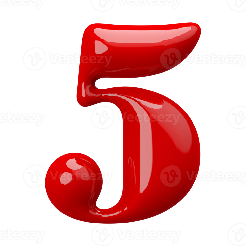 Red 3D Number 5 png