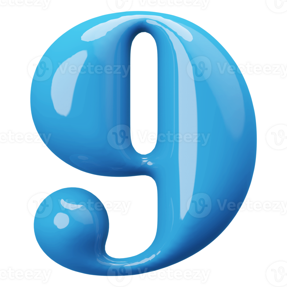 Blue 3D Number 9 png
