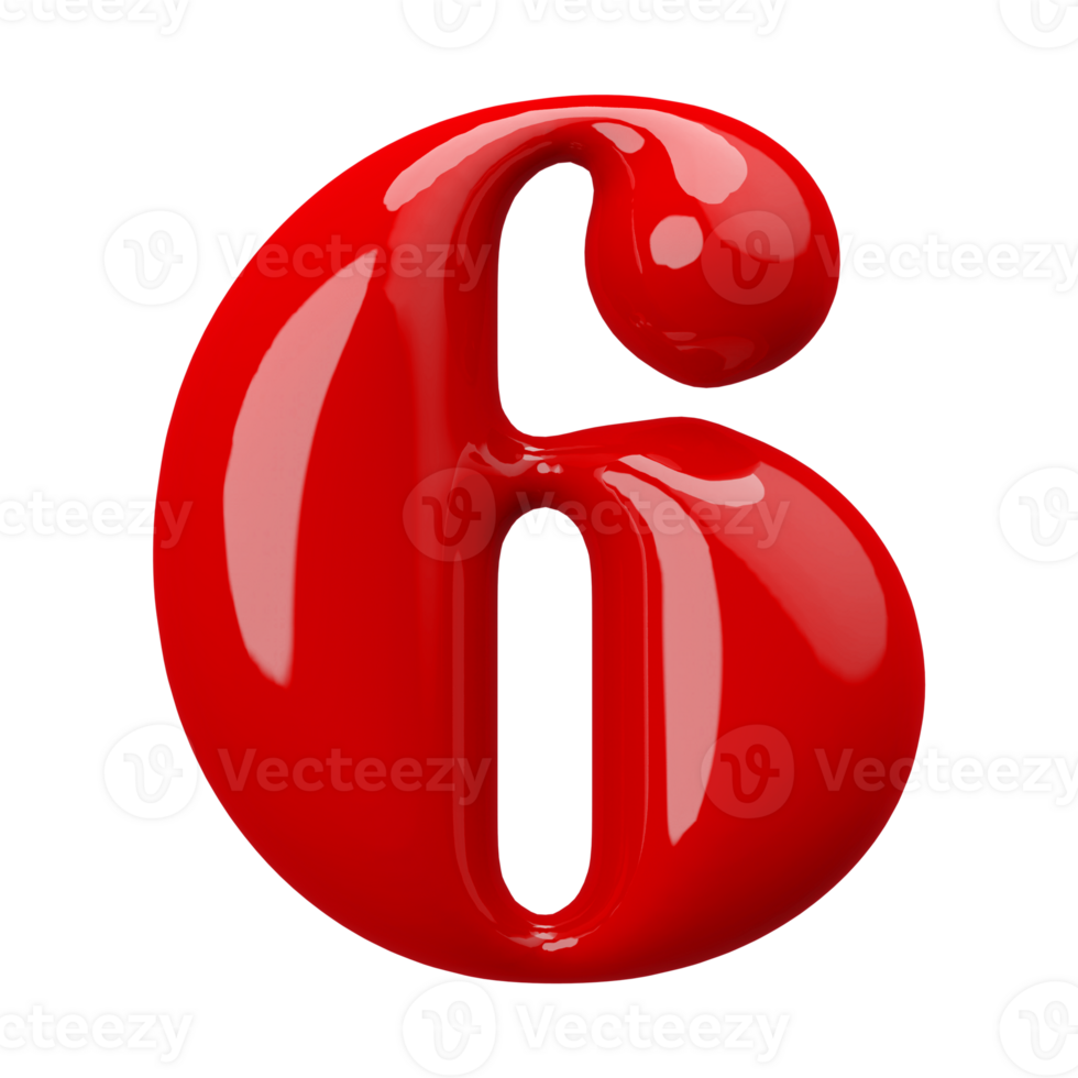 Red 3D Number 6 png