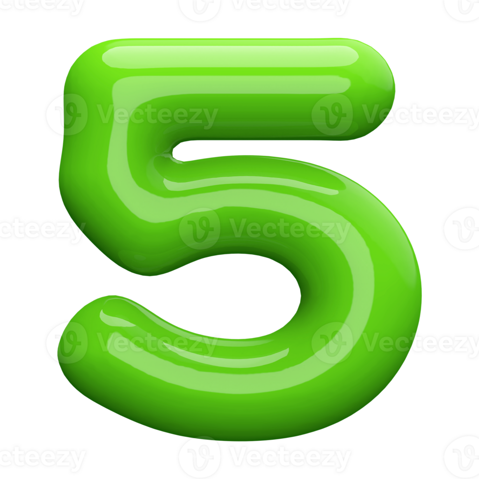 Green Bubble 3D Number 5 png