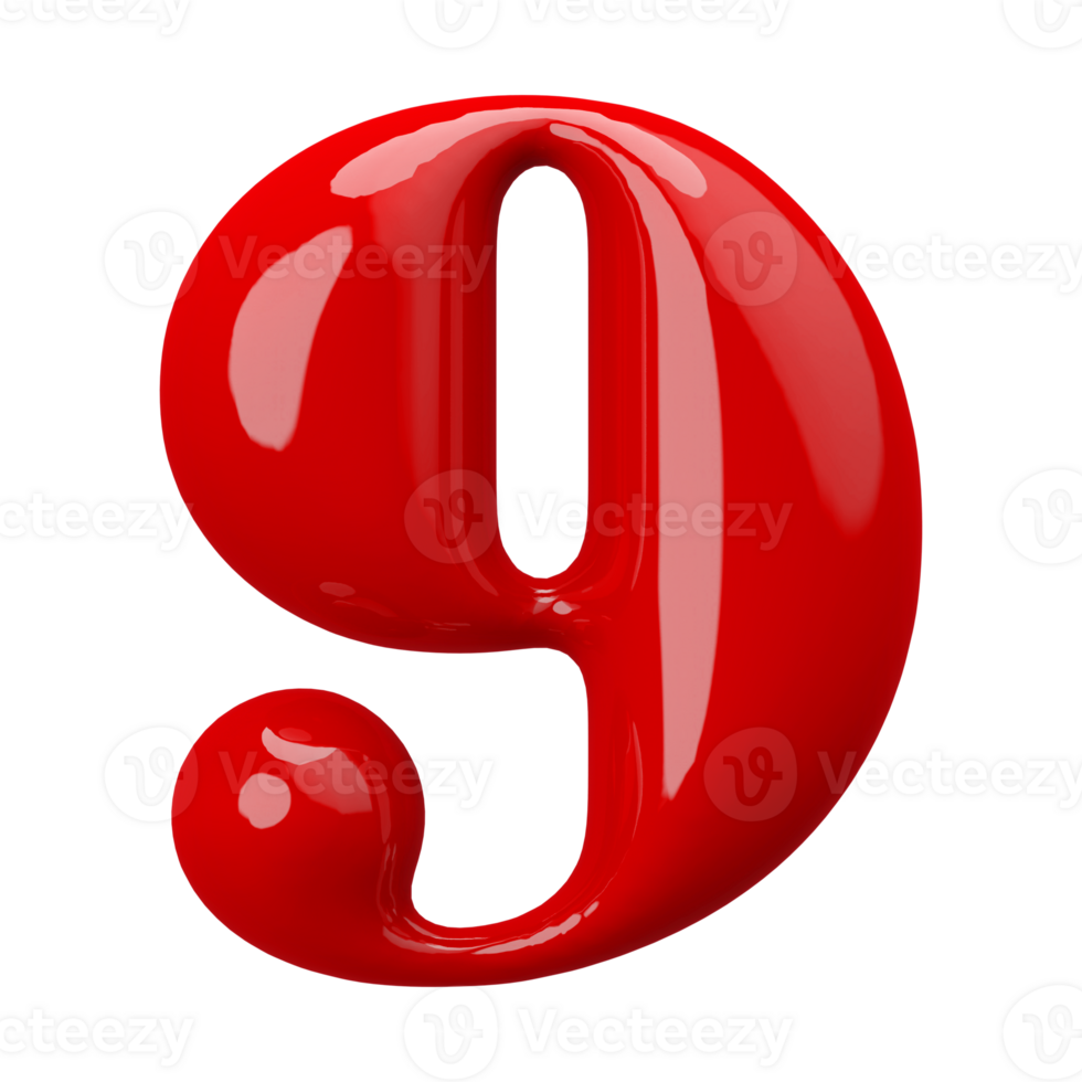 Red 3D Number 9 png