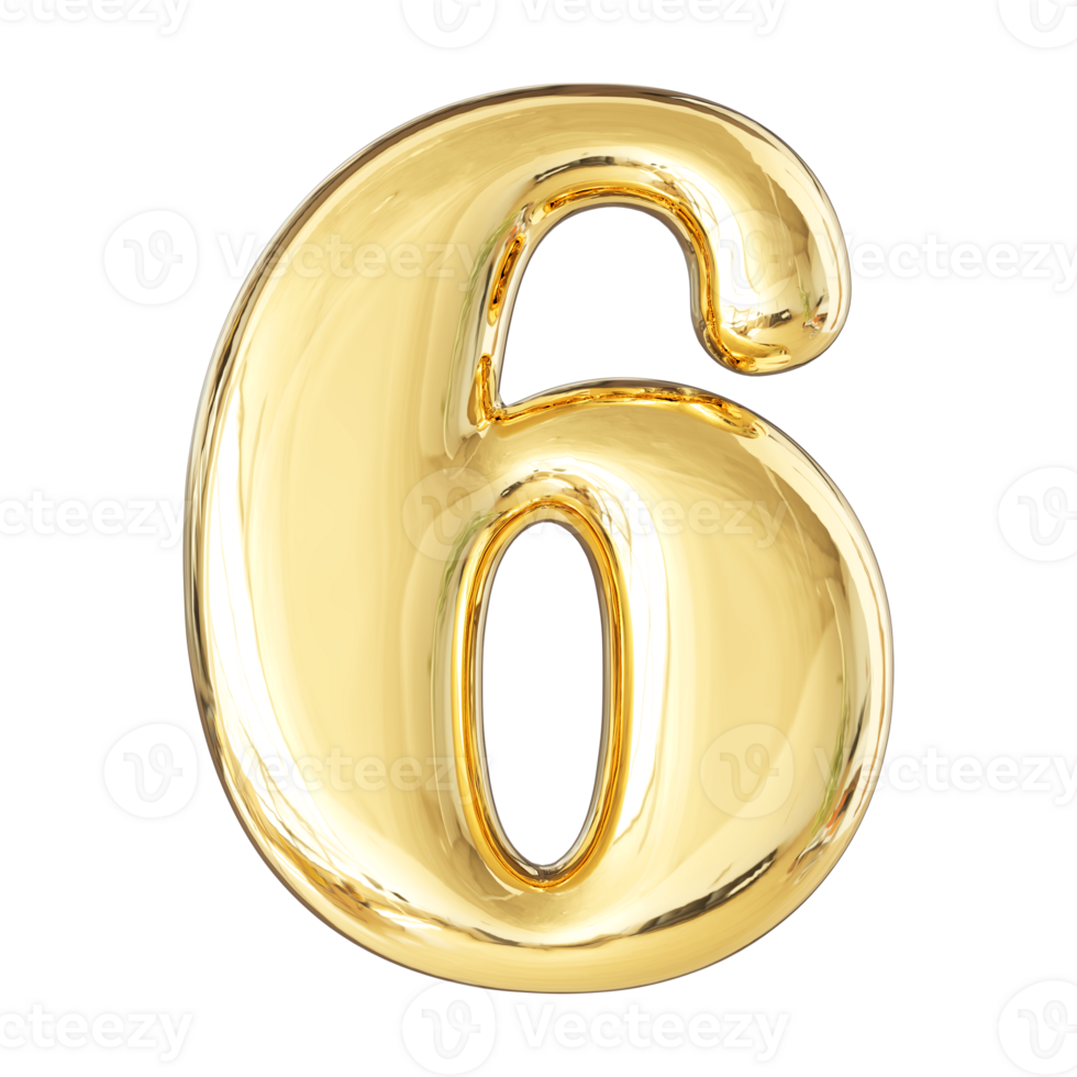 Gold 3D Number 6 png