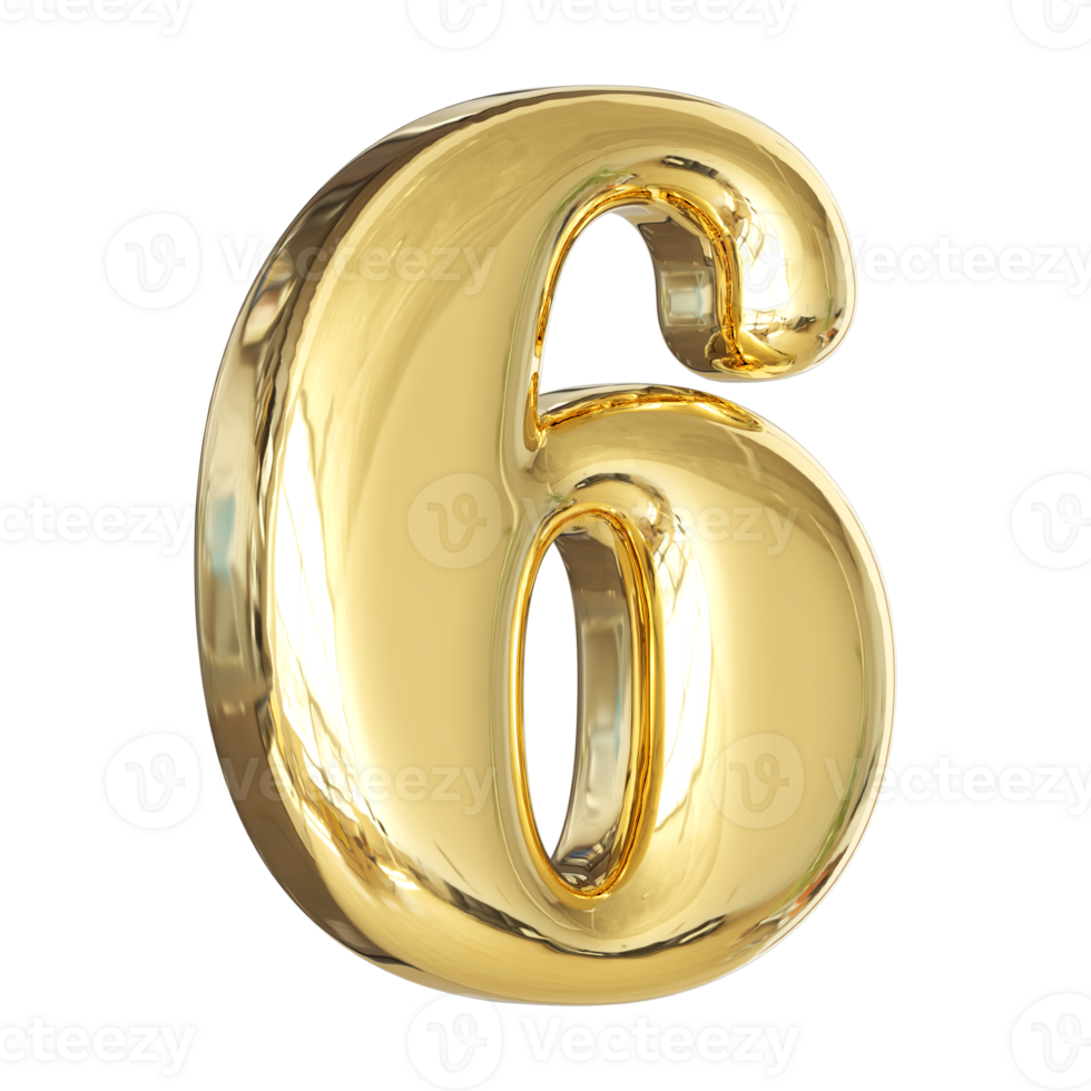 Gold 3D Number 6 png