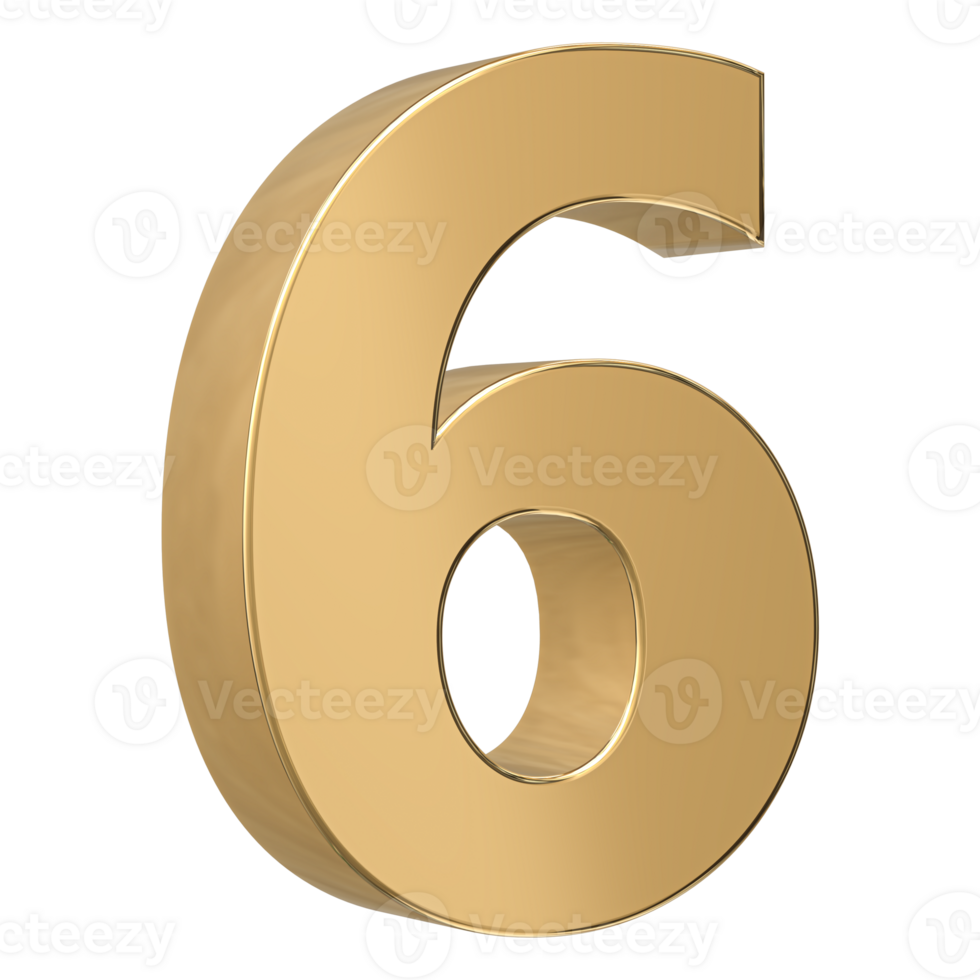 Gold 3D Number 6 png