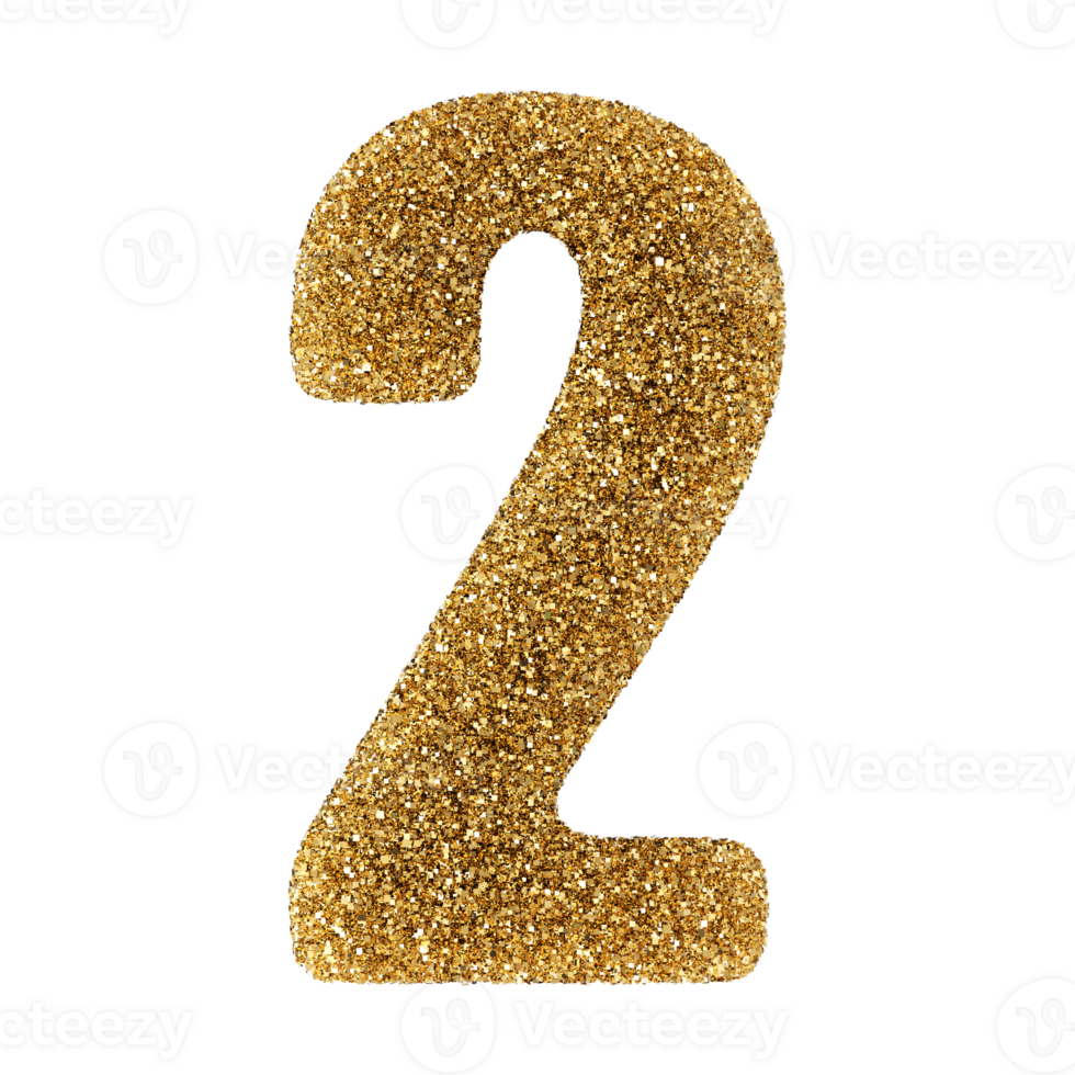 Golden Glitter 3D Number 2 png