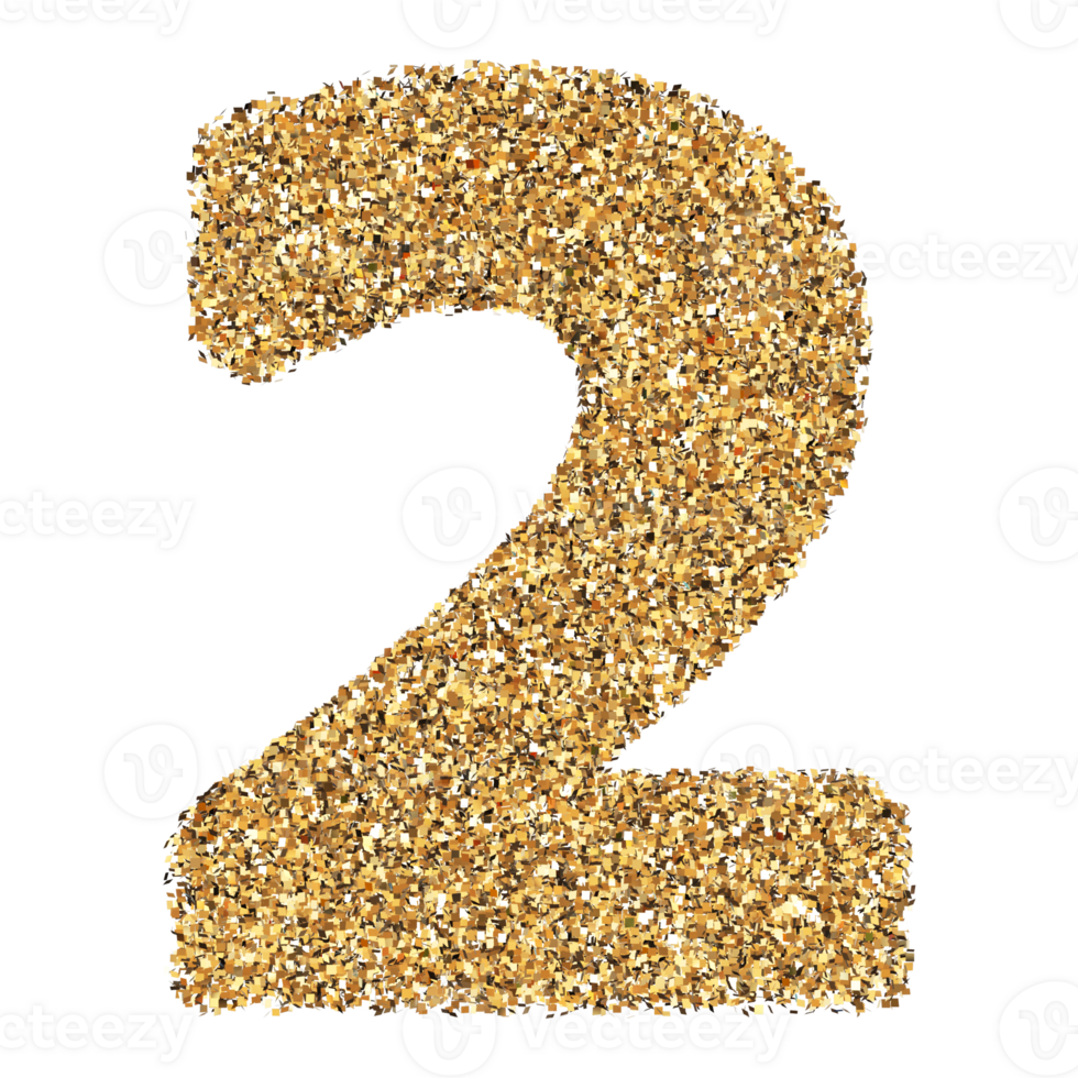 Golden Glitter 3D Number 2 png