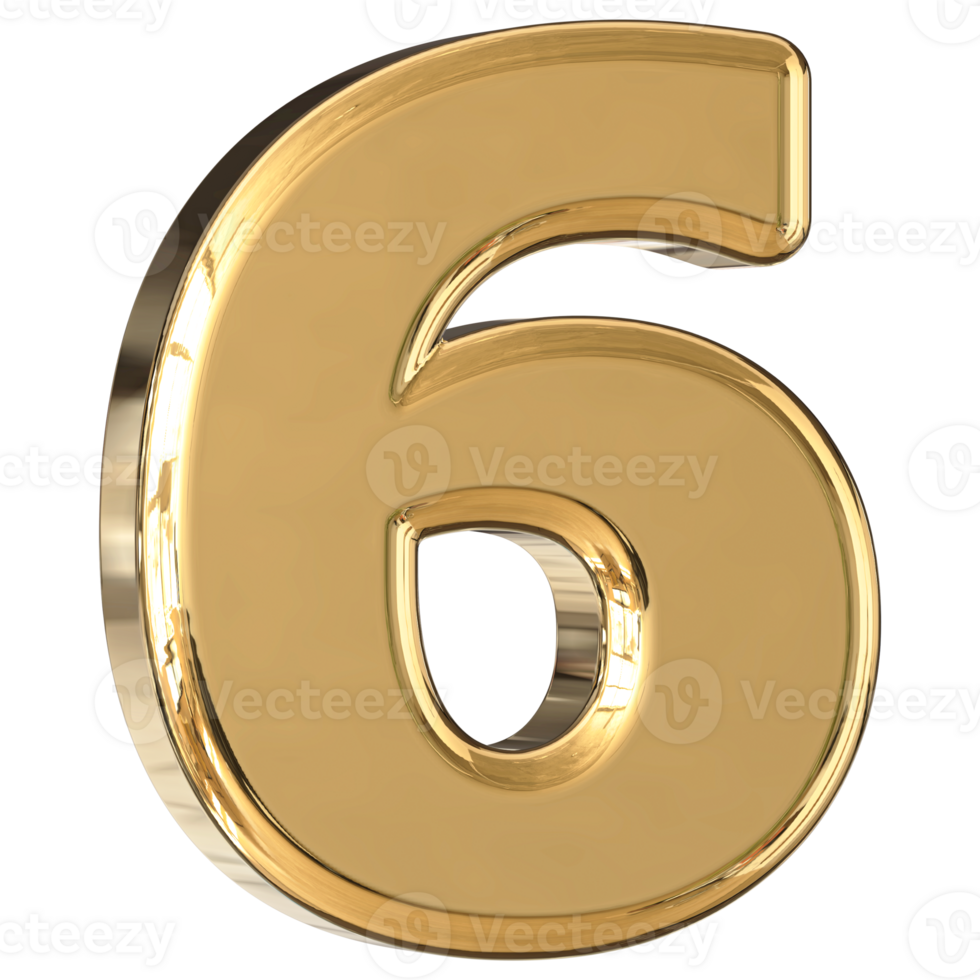 Gold 3D Number 6 png