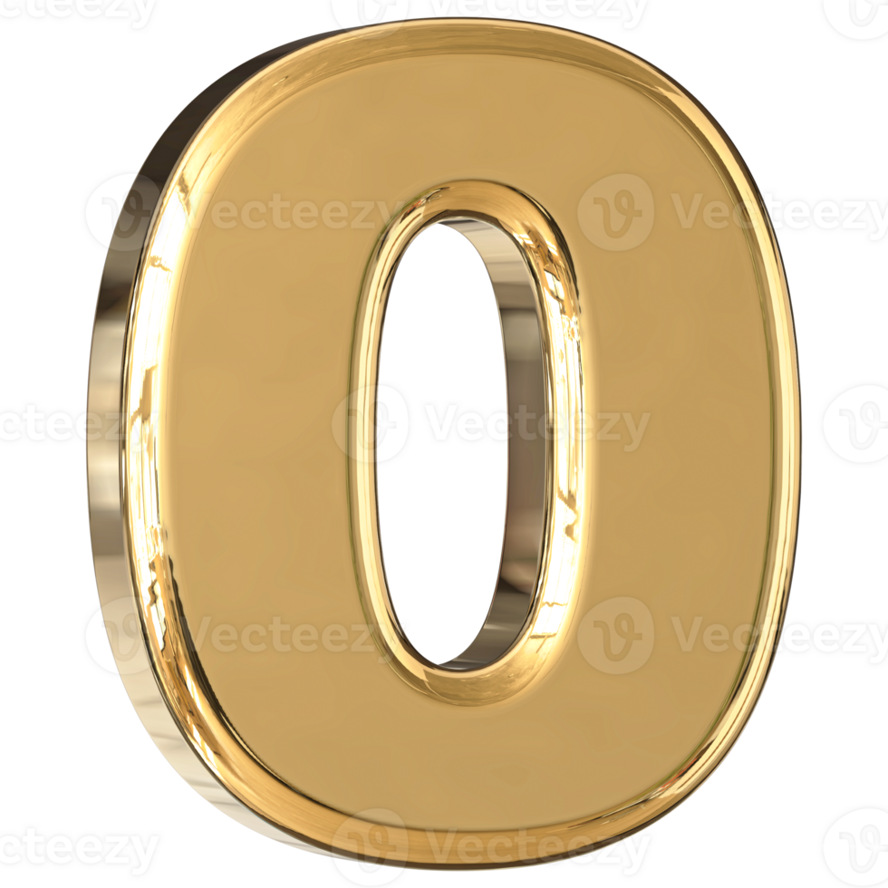 Gold 3D Number 0 png
