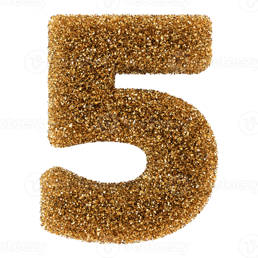 Golden Glitter 3D Number 5 png