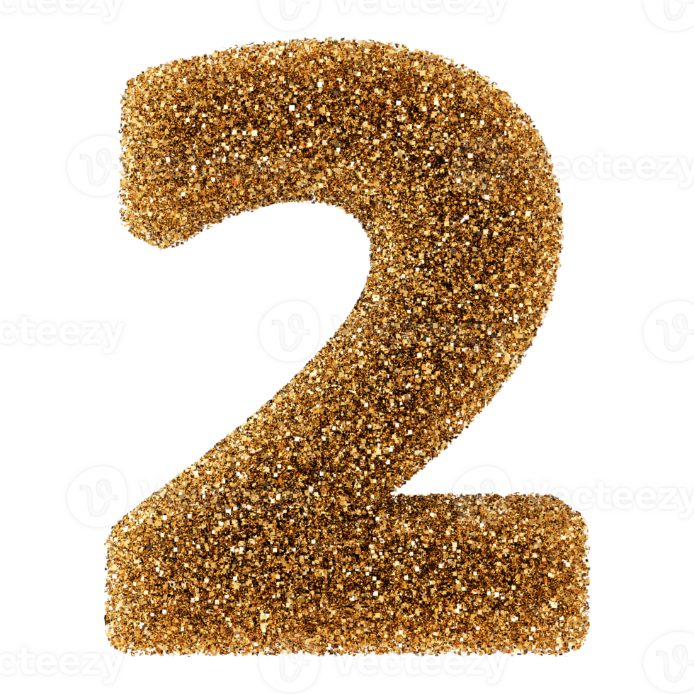 Golden Glitter 3D Number 2 png